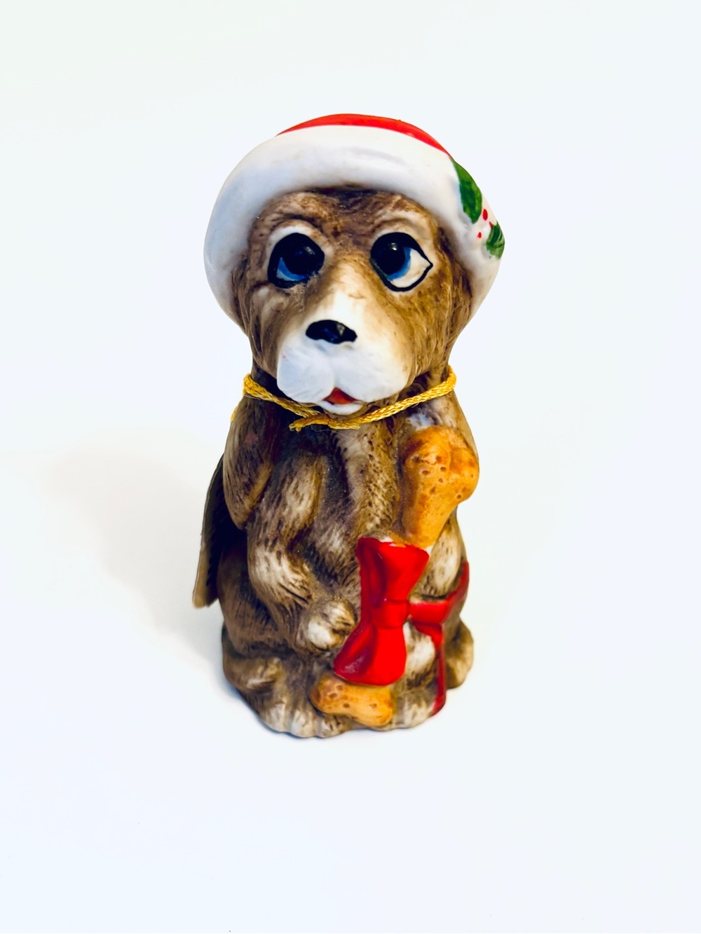 Vintage 1980 Jasco Critter Bells Santa Hat Dog Christmas Holiday Porcelain